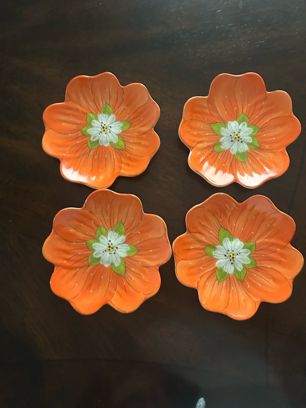 Set of 4 Small Orange Floral Melamine Dishes